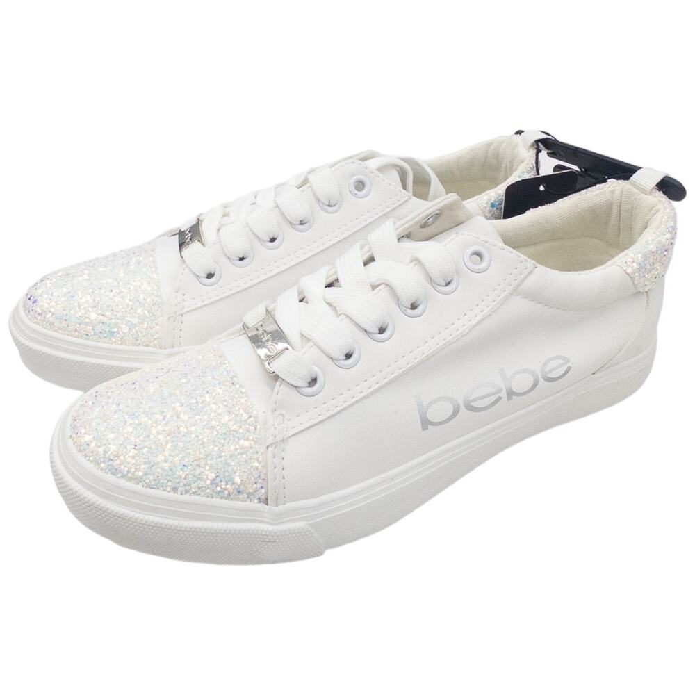 Bebe Girls Youth Low Top Sneaker White Glitter Toe Size 4